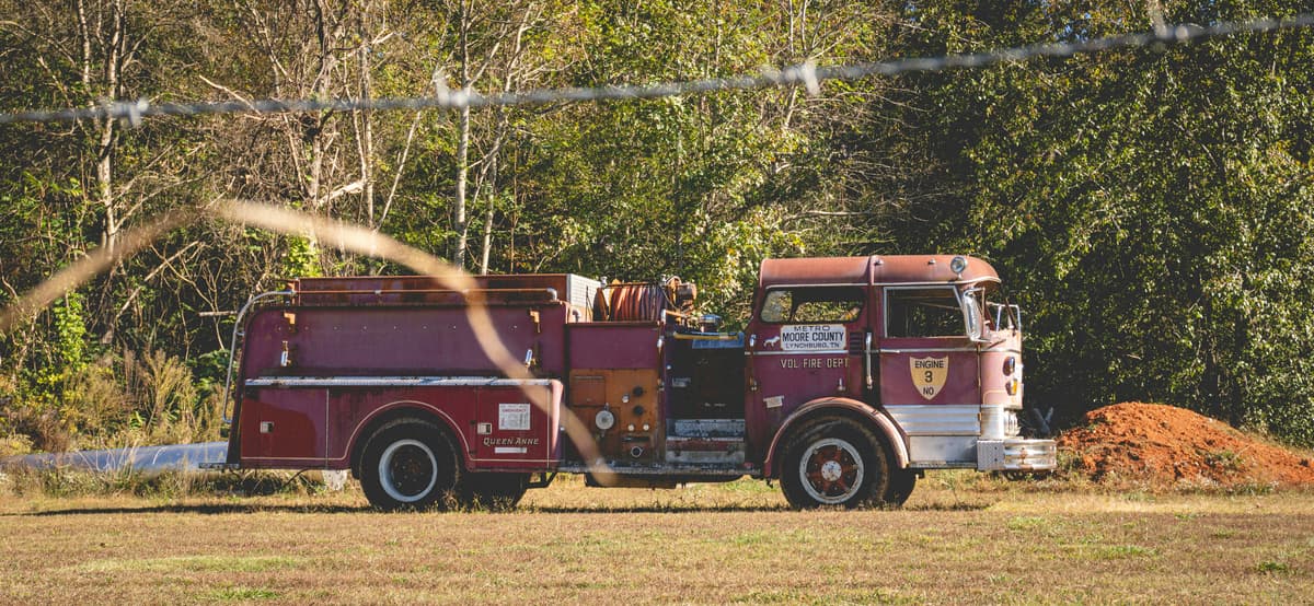 Mack pumper in a field